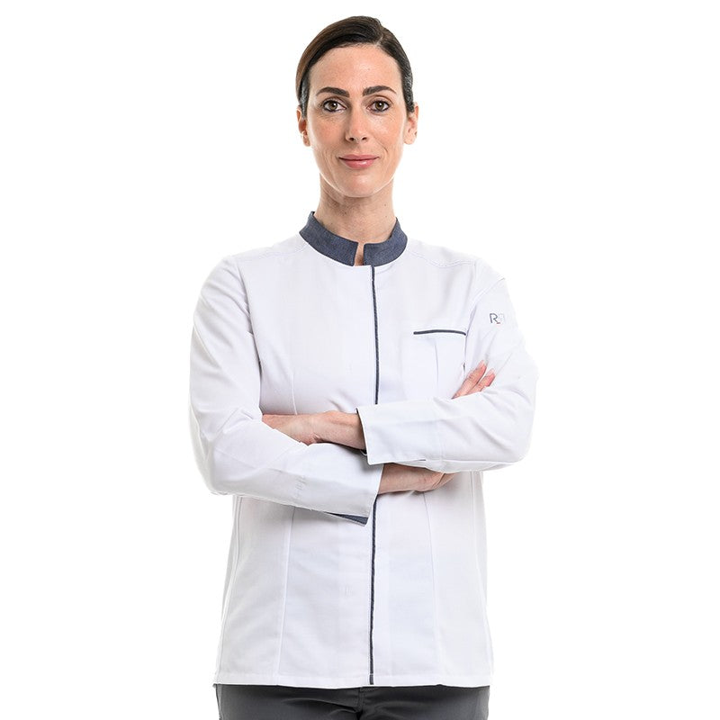 Veste de cuisine Femme Elbax blanc denim de la marque Robur