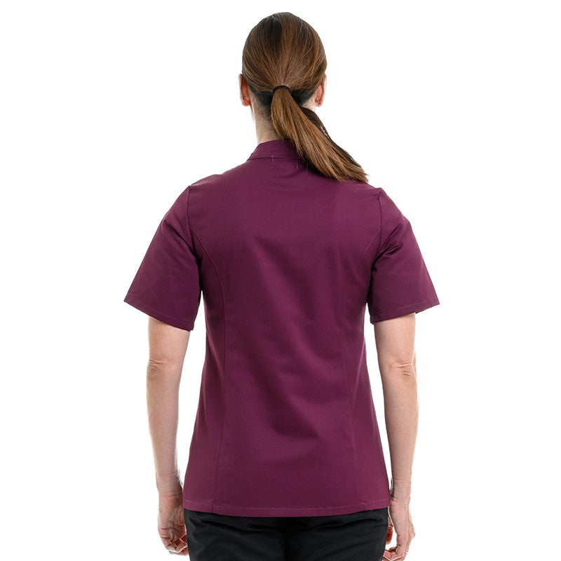 Dos Veste de Cuisine Femme Californie Manches Courtes Prune - MANELLI