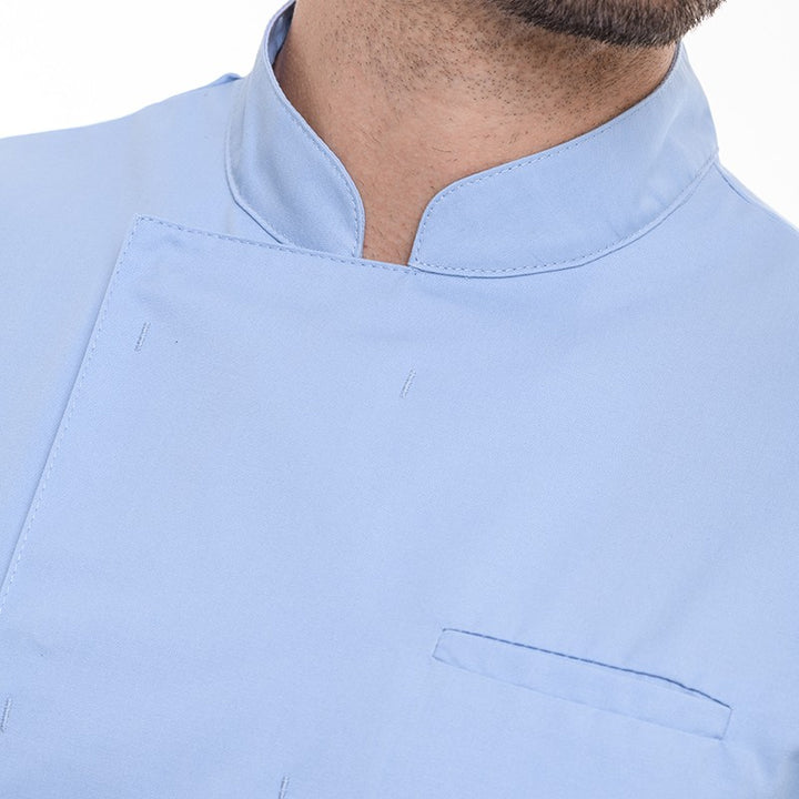 Veste de cuisine Texas Manelli bleu ciel détail bouton pression