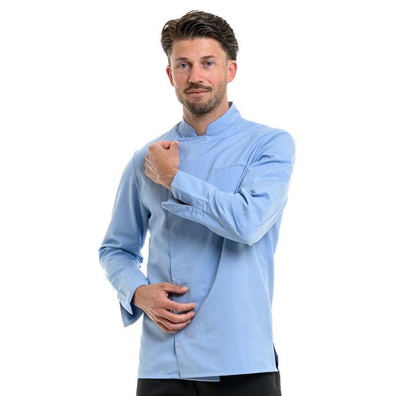 Veste de cuisine Texas Manelli bleu ciel col officier