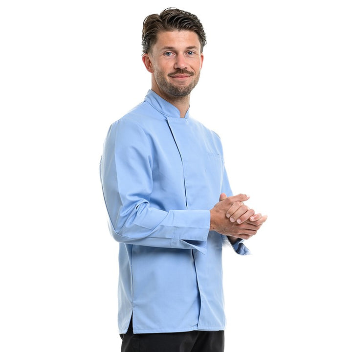 Veste de cuisine Texas Manelli bleu ciel modèle à manches longues