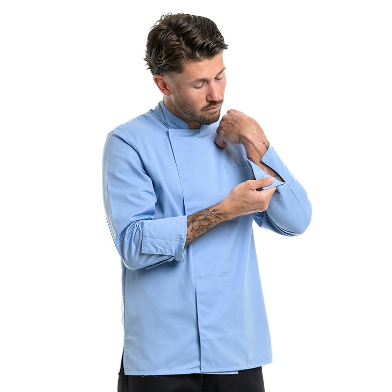 Veste de cuisine Texas Manelli bleu ciel Fente manche longue