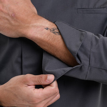 Détail manches retroussables veste cuisine homme Texas Manelli