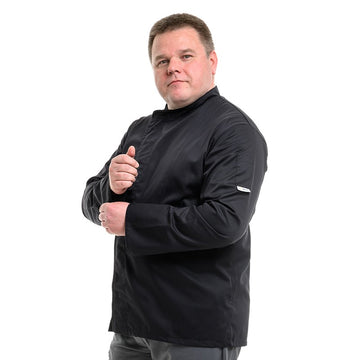 Veste de cuisine grande taille noire avec manches longues dos respirant modèle GT03 Manelli