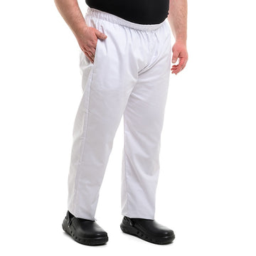 Pantalon de cuisine blanc grande taille mixte homme et femme pour cuisinier poche arrière