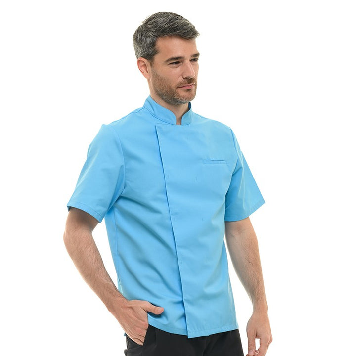 Veste de Cuisine Homme Texas Manches Courtes Bleu Turquoise - MANELLI