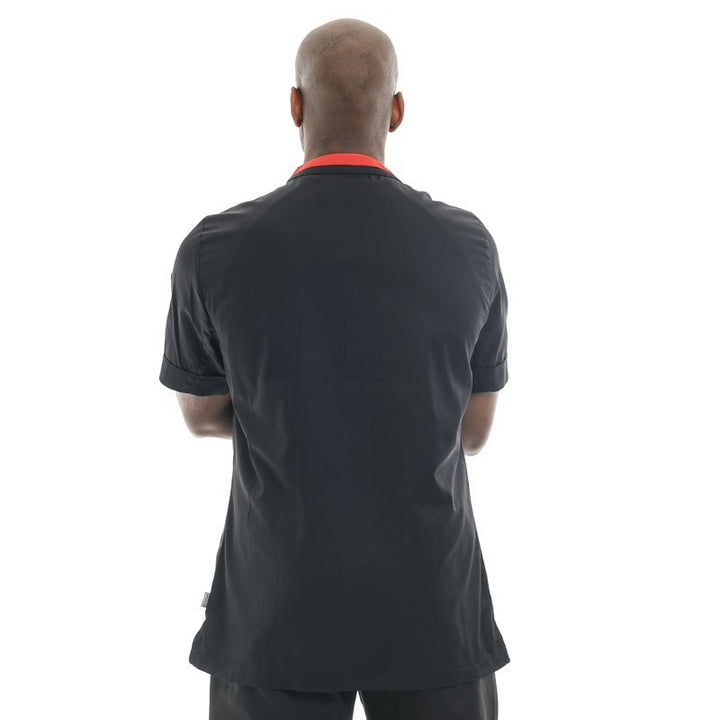 Dos de la veste de cuisine Parsley coloris noir et rouge à manches courtes Lafont cuisine