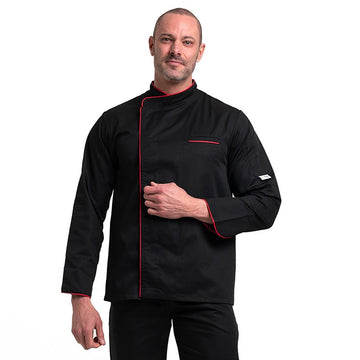 Veste de Cuisine Noire Liseré Long Rouge Manches Longues MANELLI