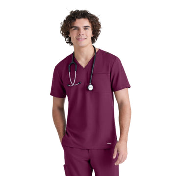 Tunique Medicale Homme en Col V Bordeaux avant