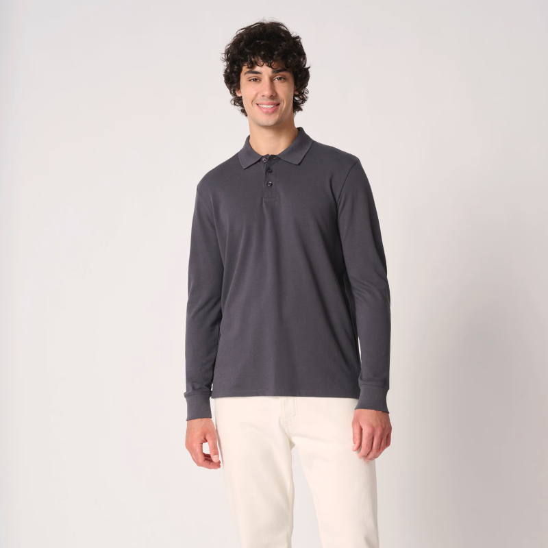 polo de travail gris homme manches longues 