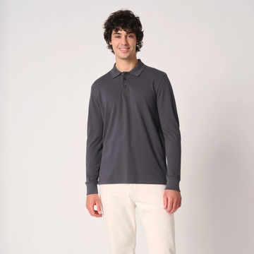 polo de travail gris homme manches longues 