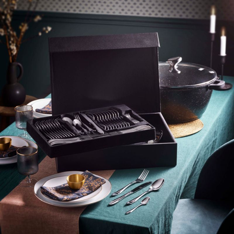 Ménagère Miroir 84 Pièces en Coffret Noir