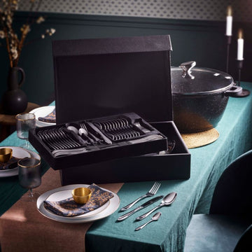 Ménagère Miroir 84 Pièces en Coffret Noir