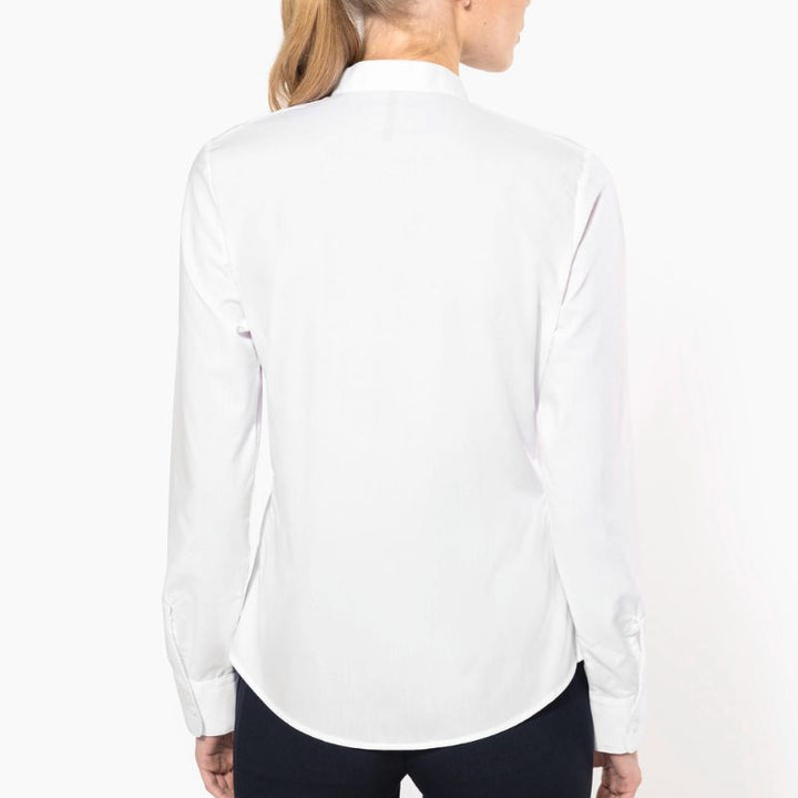 Dos chemisier de Service Femme Col Mao Blanc Manches Longues - KARIBAN