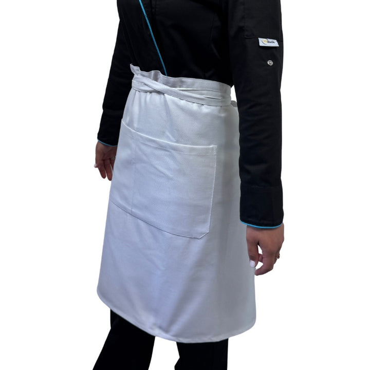 Tablier de Cuisine demi-chef Blanc Double Poche - MANELLI