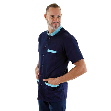 Blouse Médicale Homme Manches Courtes Bleu Marine Claudio - MANELLI profil