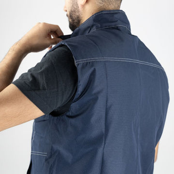 Dos Bodywarmer de Travail Homme Matelassé Col Montant Marine Mécanic  - LMA