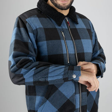 Manches Chemise de Travail Homme Matelassée Épaisse Col Sherpa Bleu Cèdre - LMA