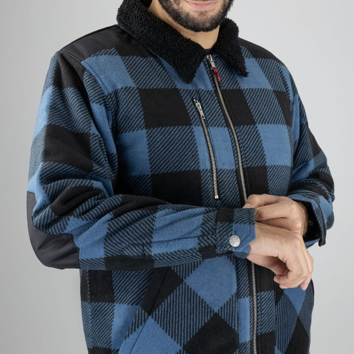 Manches Chemise de Travail Homme Matelassée Épaisse Col Sherpa Bleu Cèdre - LMA