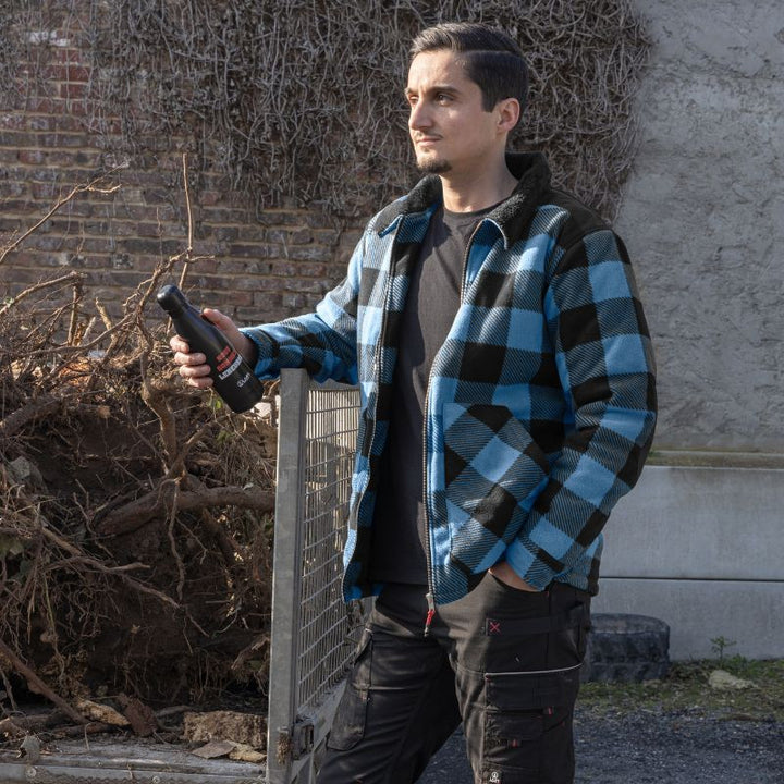 Ambiance Chemise de Travail Homme Matelassée Épaisse Col Sherpa Bleu Cèdre - LMA