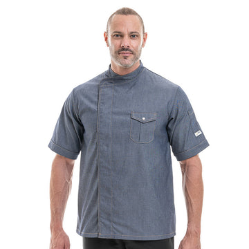 Veste Jean homme Manches courtes avec surpiqure de couleur - MANELLI