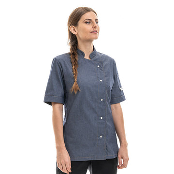 veste de cuisine femme en jean manches courtes