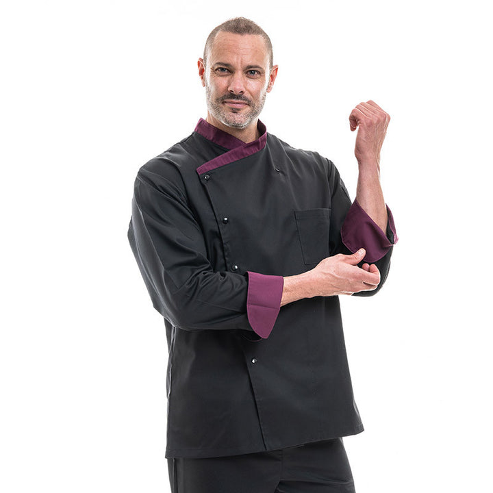 Veste de cuisine homme col aubergine