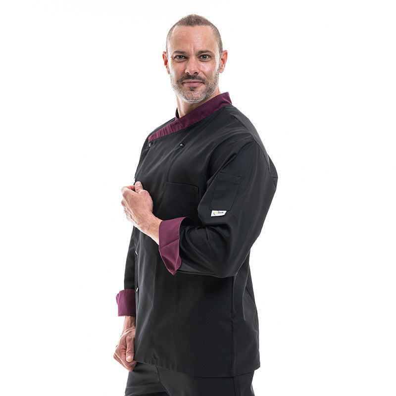 Veste de Cuisine Cintrée Col Aubergine Manches Longues -