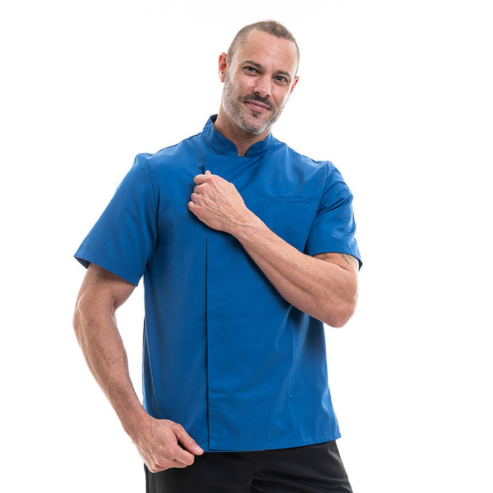 Veste de Cuisine Homme Texas Manches Courtes Bleu Royal - MANELLI