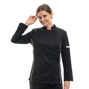 Veste de Cuisine Femme Noire Liseré Blanc Aération Côté - MANELLI