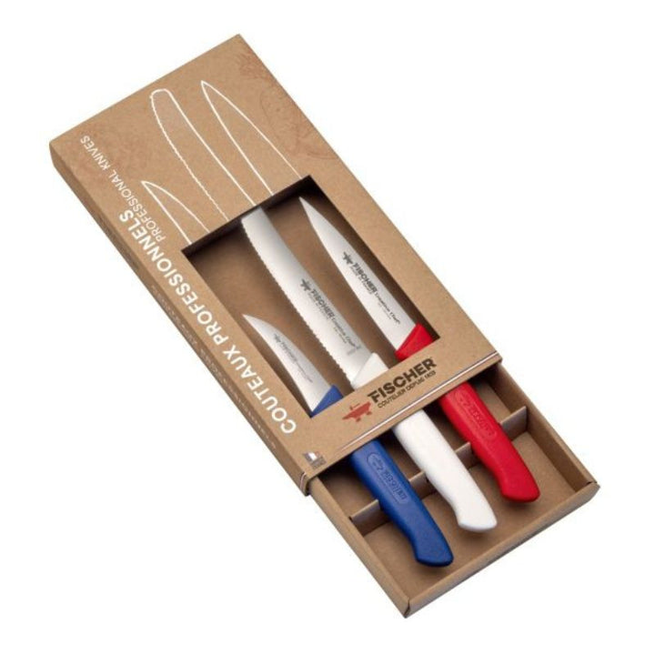 Coffret 3 Couteaux Professionnels Creative Chef Bleu Blanc Rouge - FISCHER