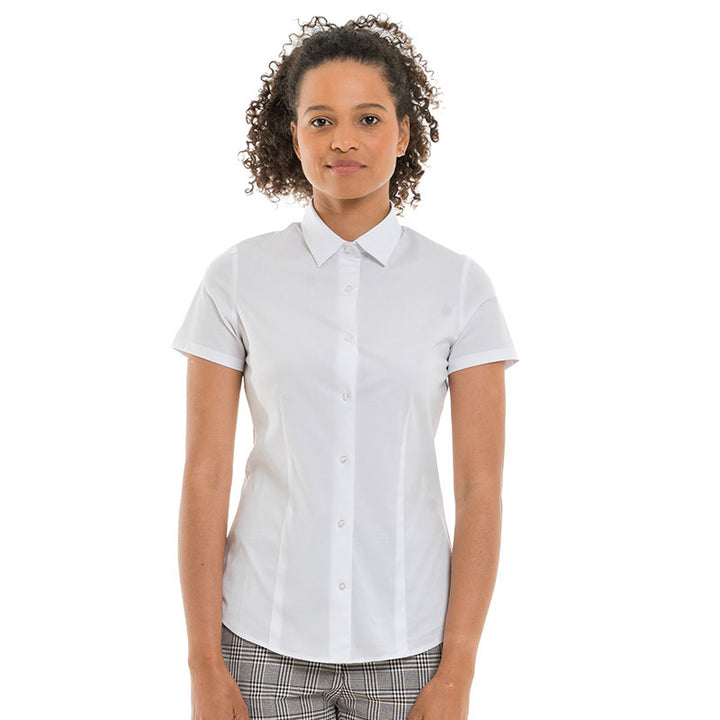 Chemise Femme Manches Courtes Stretch Blanche - KARIBAN