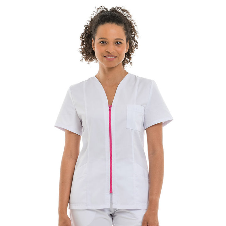 Blouse Médicale Femme Manches Courtes Fermeture Eclair Colorée - MANELLI