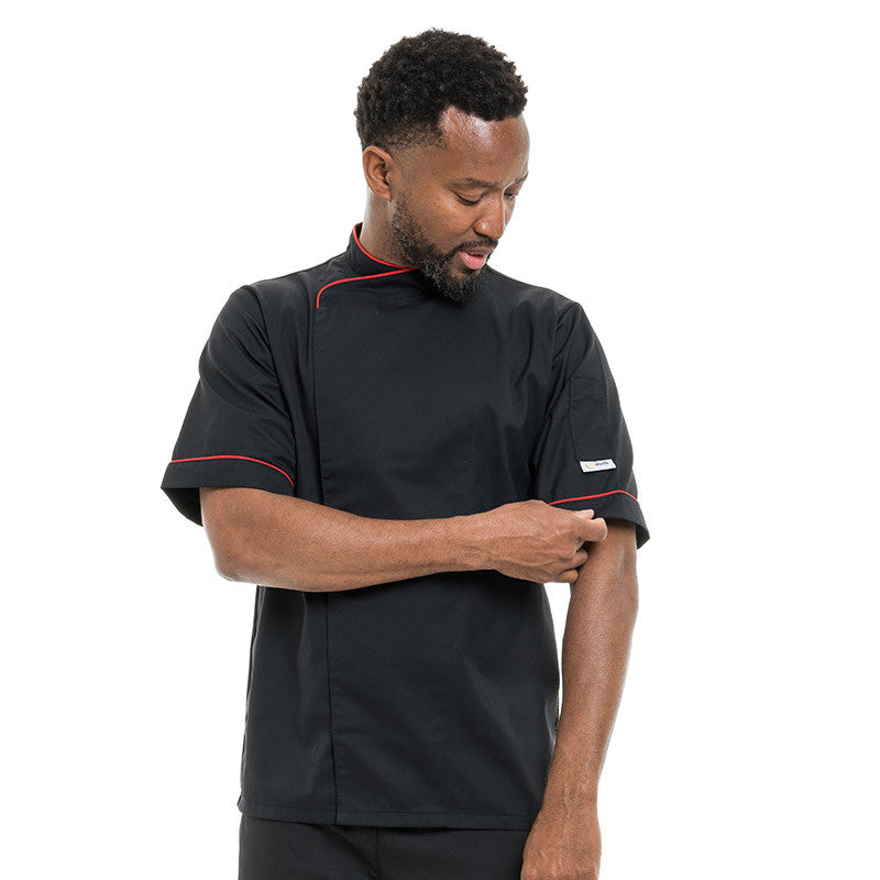 Veste de Cuisine Respirante Liseré Rouge MC - MANELLI