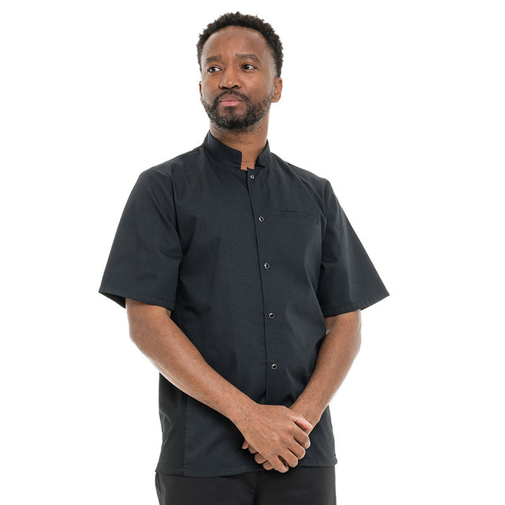 Veste de Cuisine Homme Gaufrée Paris Manches Courtes Noire -