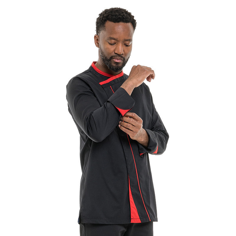 Veste de Cuisine Homme Mint Manches Longues Noir Rouge - LAFONT