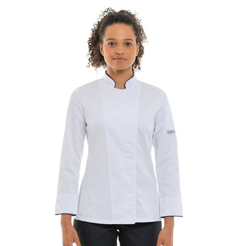 Veste de Cuisine Femme Blanche Liseré Bleu Marine - MANELLI