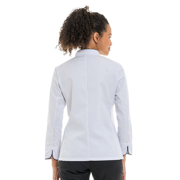 Veste de Cuisine Femme Blanche Liseré Bleu Marine - MANELLI