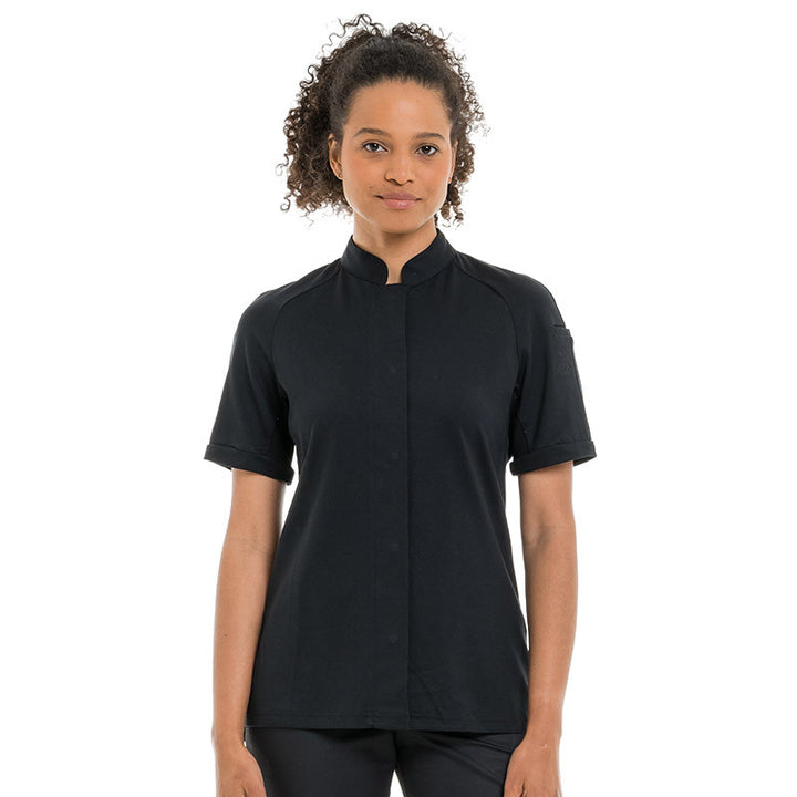 Veste de Cuisine Femme Noire Col Mao Gloria - ROBUR