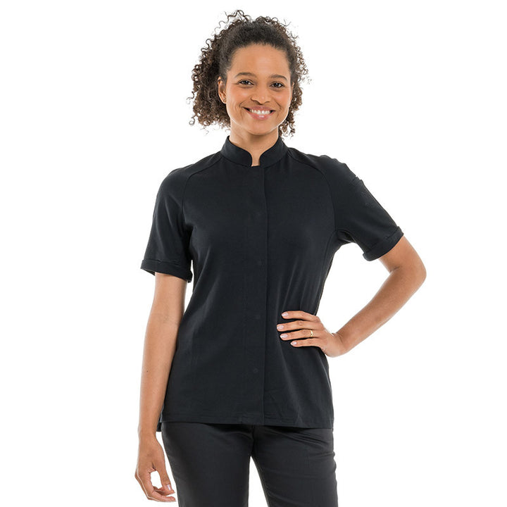 Veste de Cuisine Femme Noire Col Mao Gloria - ROBUR