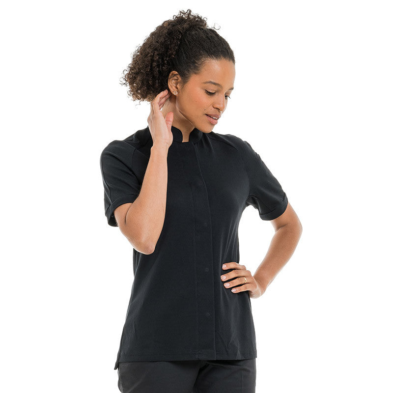 Veste de Cuisine Femme Noire Col Mao Gloria - ROBUR