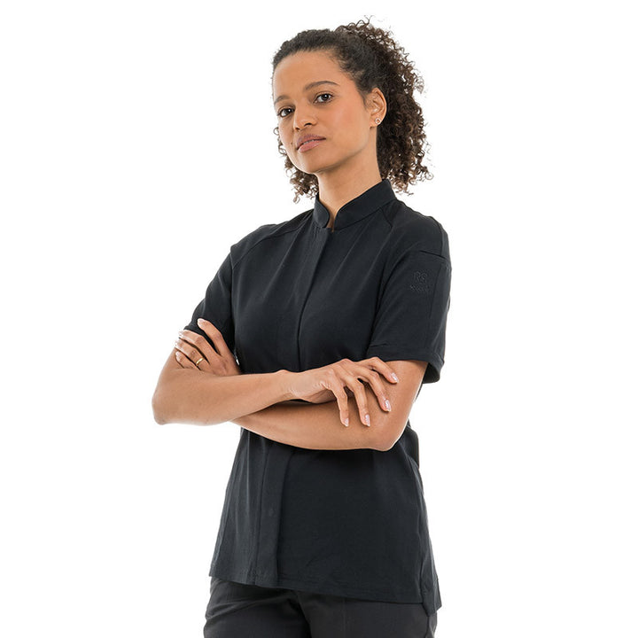 Veste de Cuisine Femme Noire Col Mao Gloria - ROBUR