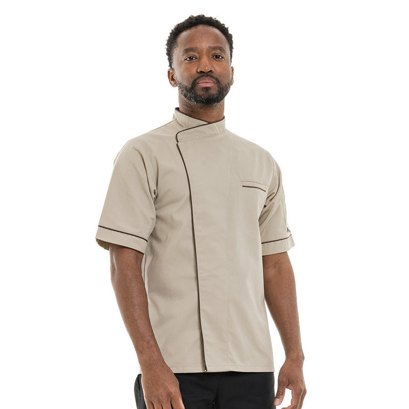 Veste de Cuisine Manches Longues Beige Liseré Long Marron  MANELLI