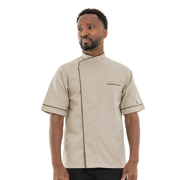 Veste de Cuisine Manches Longues Beige Liseré Long Marron  MANELLI