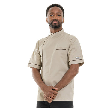 Veste de Cuisine Manches Longues Beige Liseré Long Marron  MANELLI