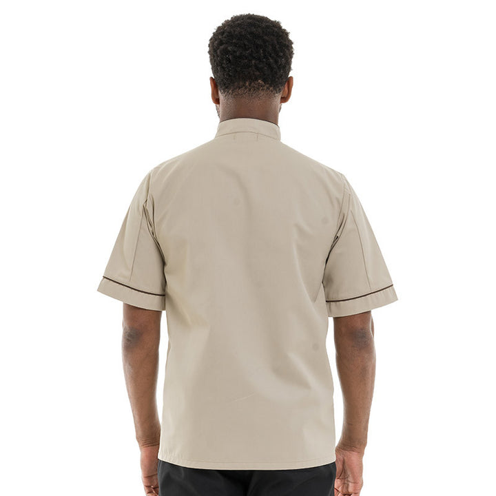 Veste de Cuisine Manches Longues Beige Liseré Long Marron  MANELLI