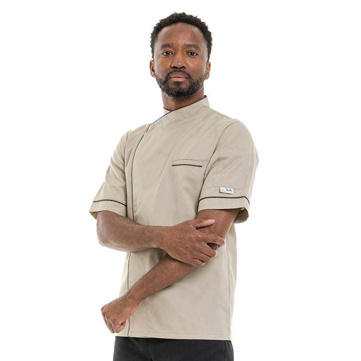 Veste de Cuisine Manches Longues Beige Liseré Long Marron  MANELLI