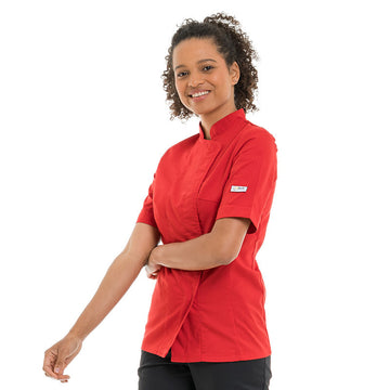 Veste de Bouchère Femme Manches Courtes Rouge - MANELLI - 3
