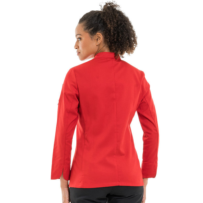 Veste de Bouchère Femme Manches Longues Rouge dos
