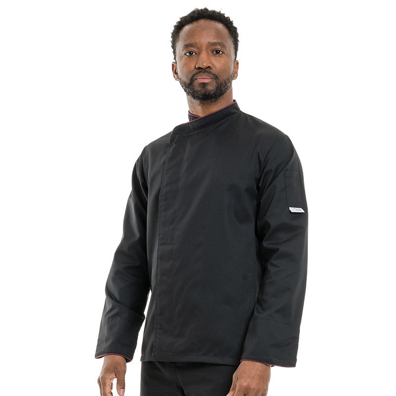 Veste de Cuisine Noire Liseré Bordeaux - MANELLI